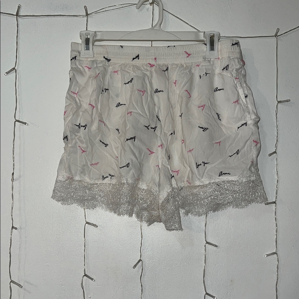 Victoria's Secret White and Pink Lace Trim Pajama Shorts